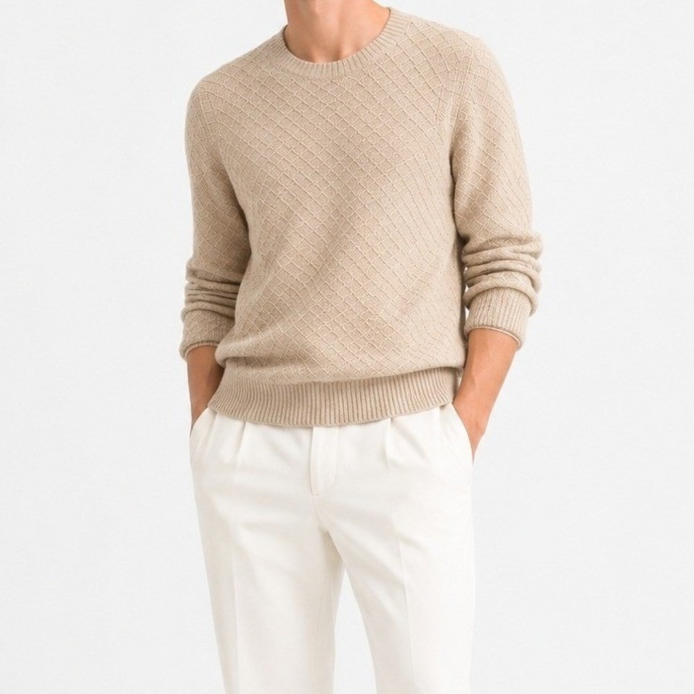 GANT Rugger‎ The Diamond Alpaca Wool Sweater Beige Crewneck Men's Small USA